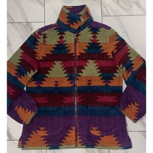 Vintage‎ Angderson Southwestern Aztec Tribal Print Fleece Jacket Size XS Boho